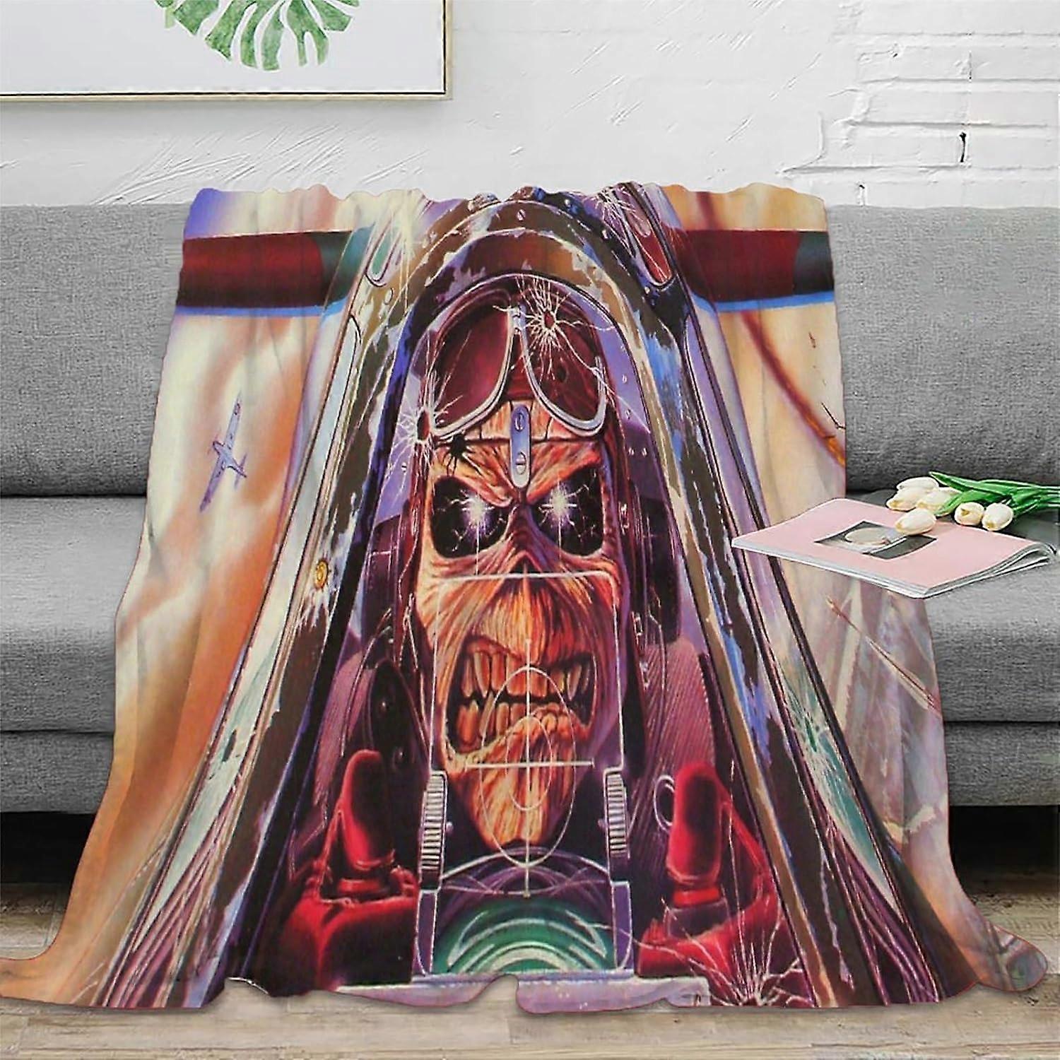 Keep Warm Blanket Iron Maiden Patterns Flannel Fleece Blankets 3D Printed Throw Blanket Soft Microfiber Flannel Fleece Blanket for Child Adults 127x15