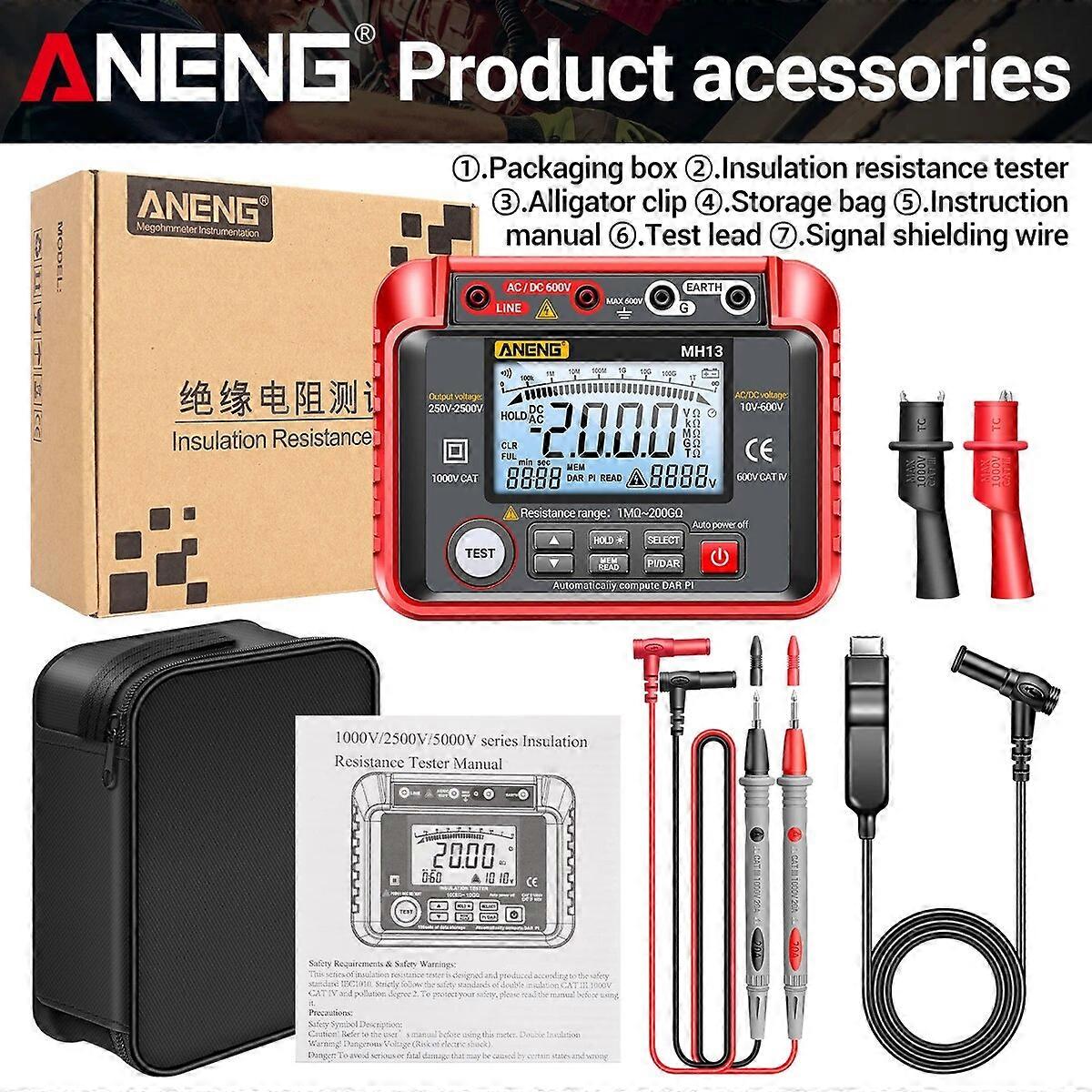 ANENG MH13 Megohmmeter Ohm Tester Digital Multimeter Megometro Insulation 10V~600V AC/DC Voltmeter Megger Resistance Meter