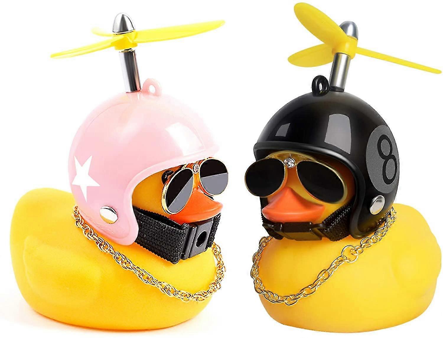 rubber duck car dashboard trim, funny yellow duck car trim with propeller helmet, (pink stars + black 8)