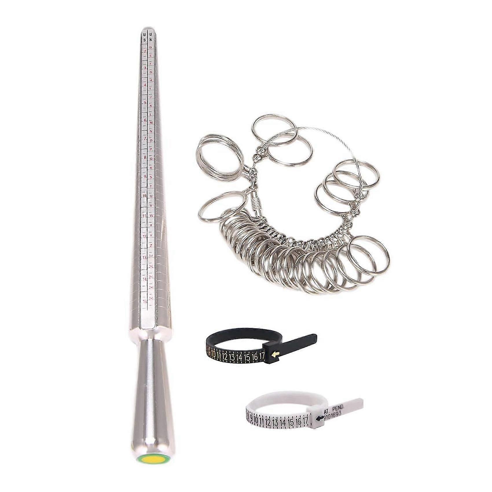 4pcs Ring Sizer Measuring Tool, Finger Size Gauge & Aluminum Sizer Ring Mandrel And Ring Sizer Belts