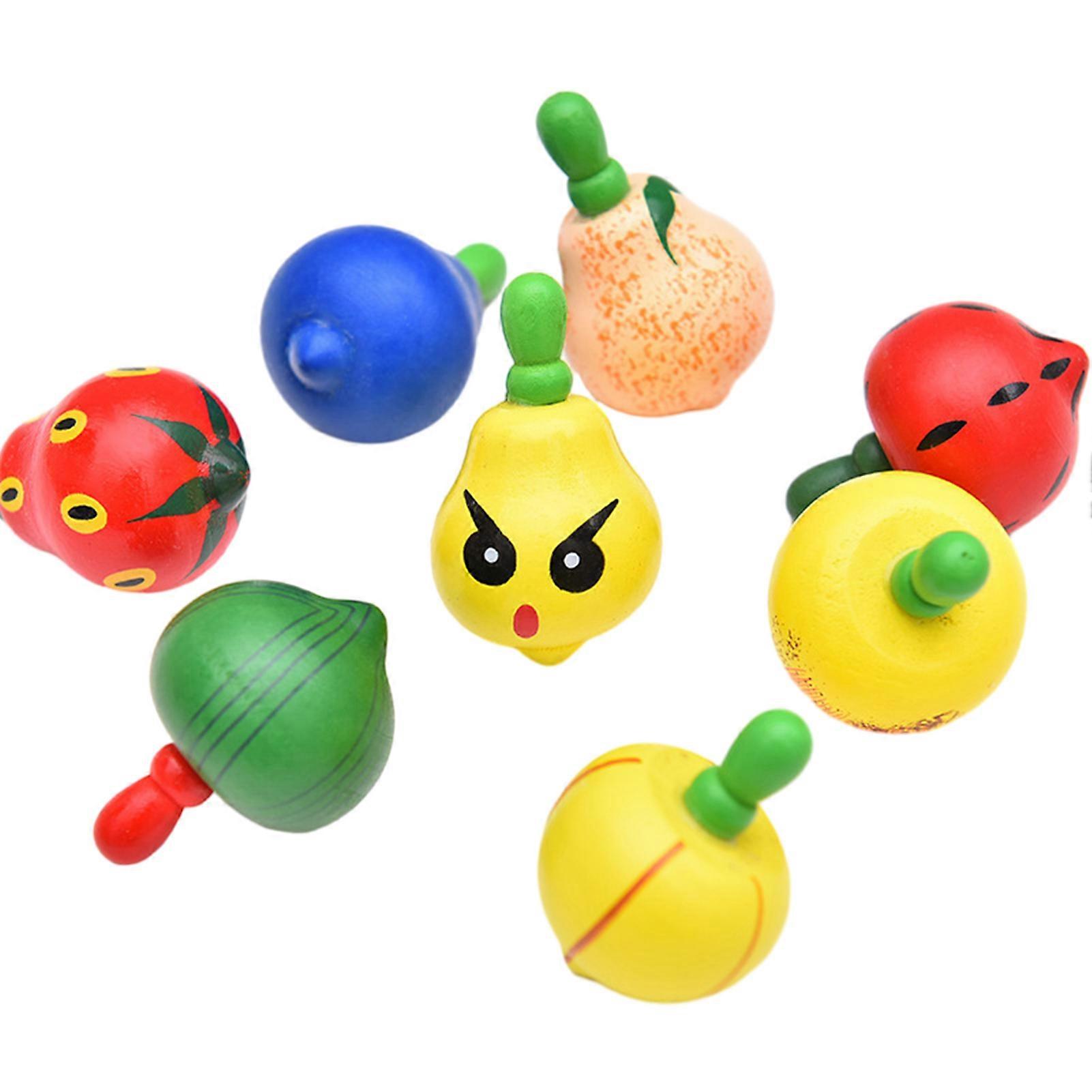 2Pcs Spinning Top Toys Vivid Expressions Cartoon Fruit Shaped Novelty Colorful Wooden Spinning Tops Decompression Toys