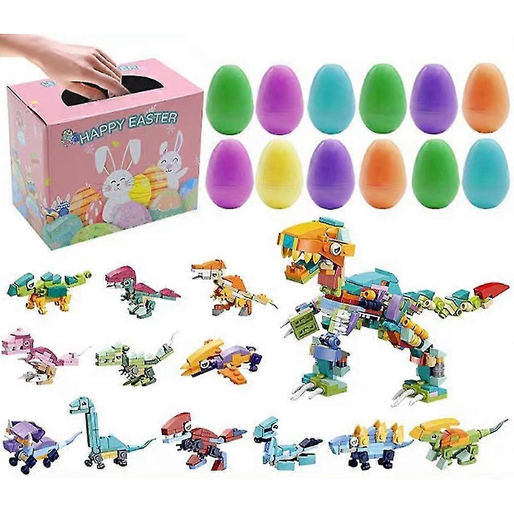 12 Pack Surprise Eggs Prefilled With Dinosaur Building Block Toys For Kids Easter Eggs Hunt Easter Basket Stuffers Fillers Easter Party