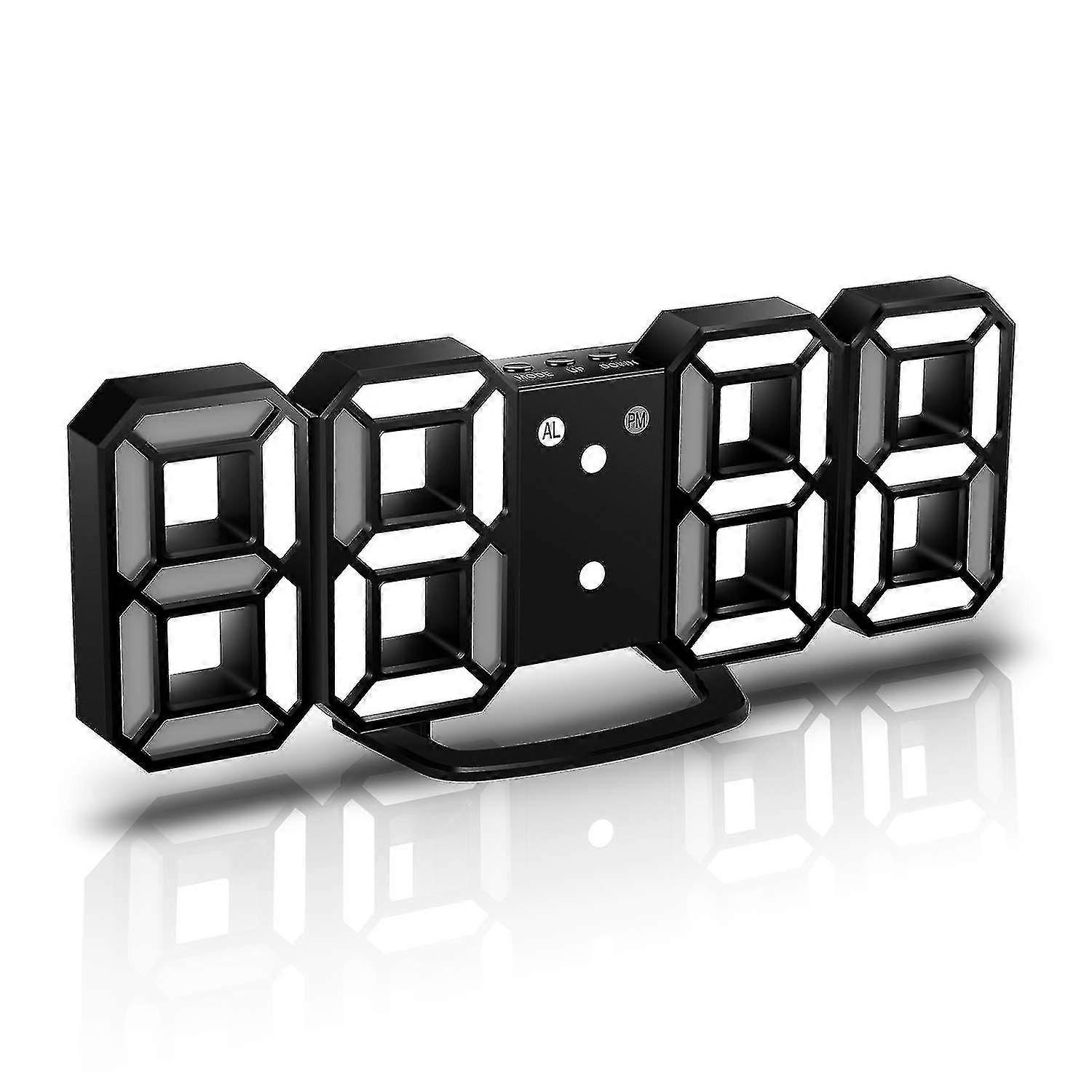 3d Led Digital Alarm Clock, With 3 Adjustable Brightness Levels, Dimmable Night Light Function-white