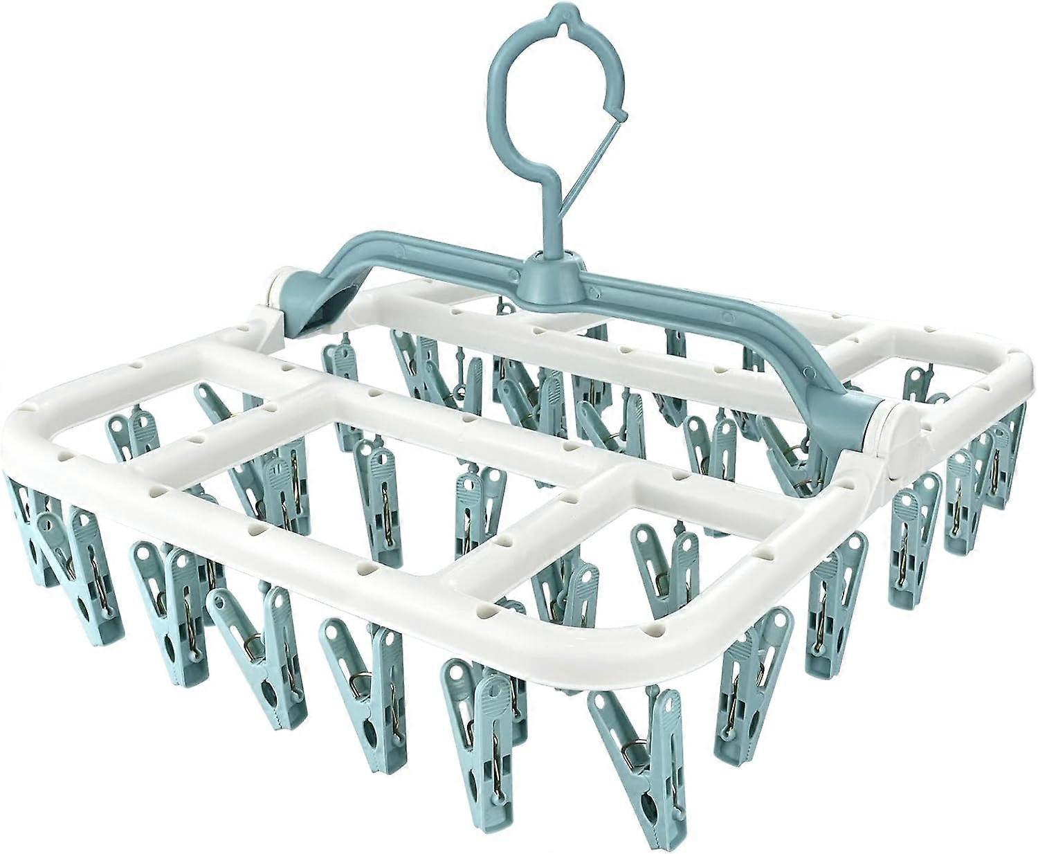 Sock Drying Rack with 40 Pegs Laundry Drip Hanger, Foldable Indoor Hanging Dryer with Windproof Hook Clips Drying Rack