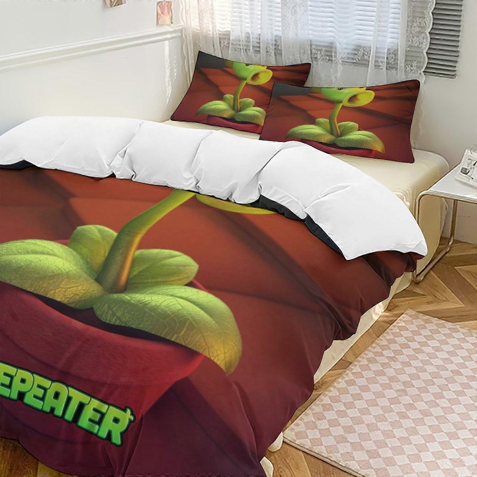 סט שמיכת SQ352 צמחים נגד זומבים מעבה רך 3 חלקים סט מצעים כל העונה מפרץ שמיכה עם 2 ציפיות לנשים בוגרות בנות נוער חדר ביתי דה