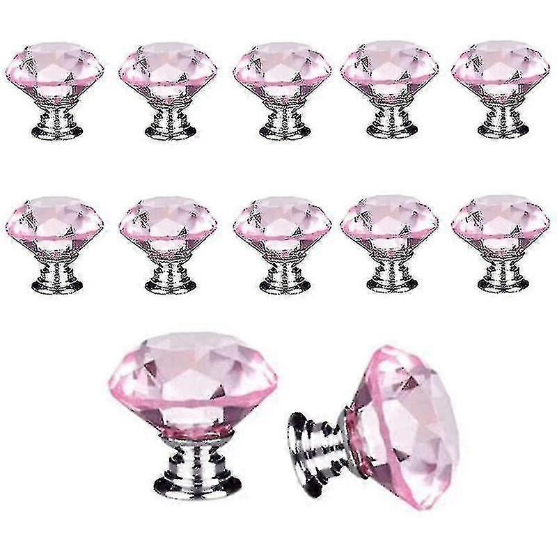 10 Pcs 30mm Glass Cupboard Knobs Crystal Diamond Shape Pull Handle For Dresser Drawers Wardrobe Kitc