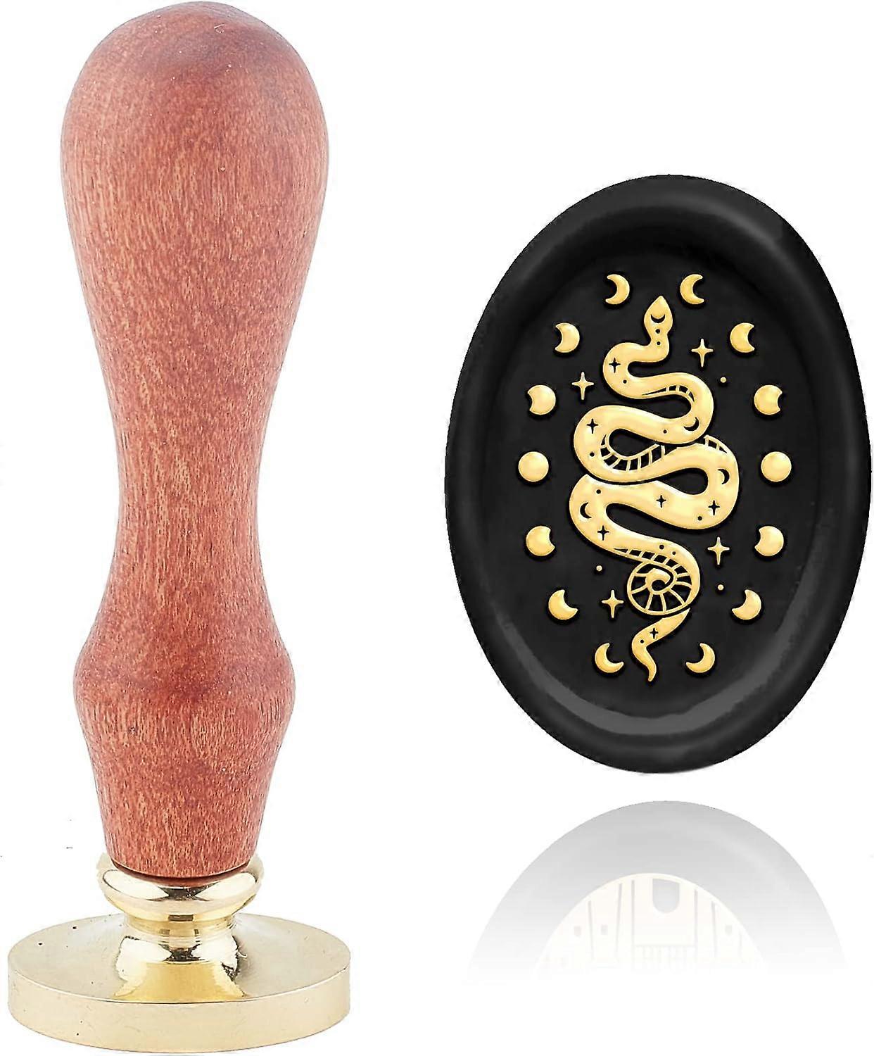 Snake Wax Seal Stamp Moon Sealing Wax Stamps Oval Retro Vintage Wood Stamp Removable Brass Head for Wedding Invitations Envelopes Summer Christmas Car