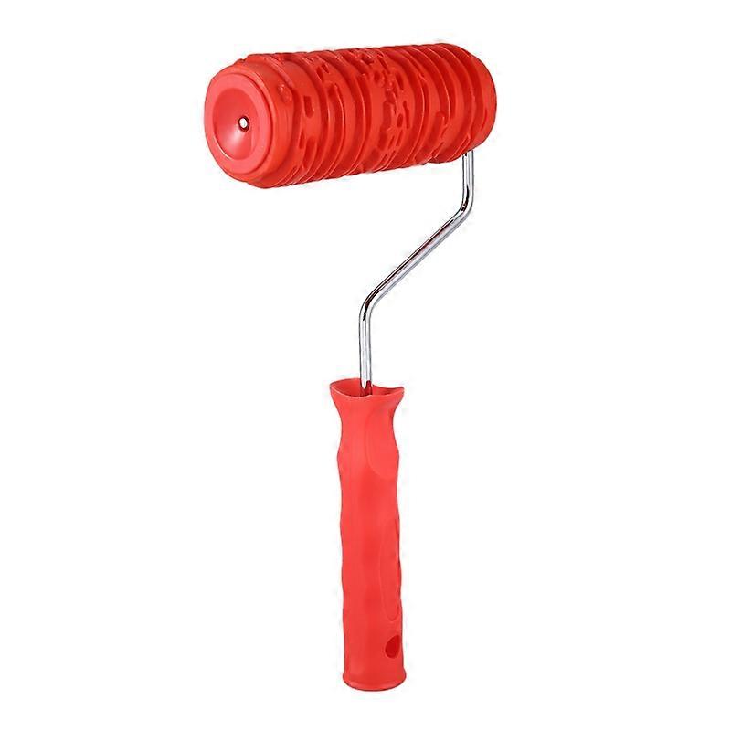 6 Inch Painting Roller with Handle Rubber Wood Pattern Graining Knurling Tool for Wall Decoration Red