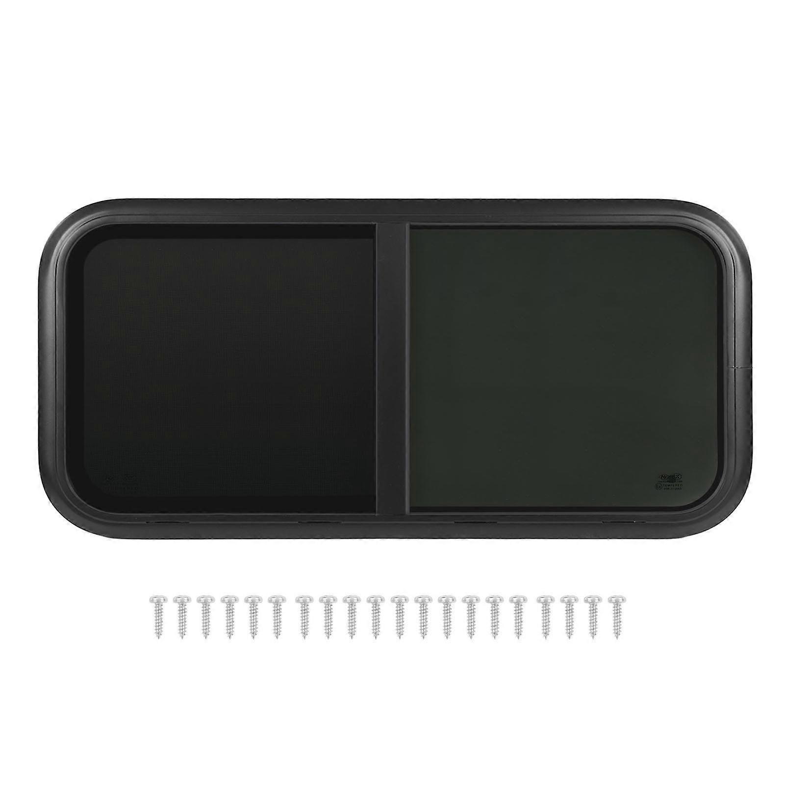 RV Sliding Window with Insect Screen Tempered Glass UV Protection Rounded Corner Window Universal for Trailer Caravans