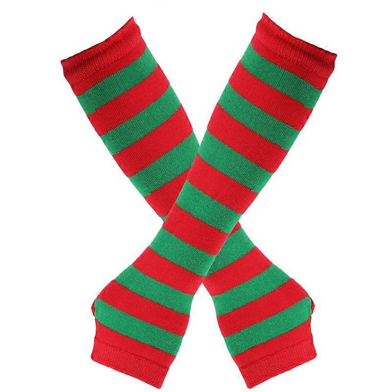 5 Pairs Knitted Striped Long Fingerless Gloves Arm Warmer Thumb Hole Gloves