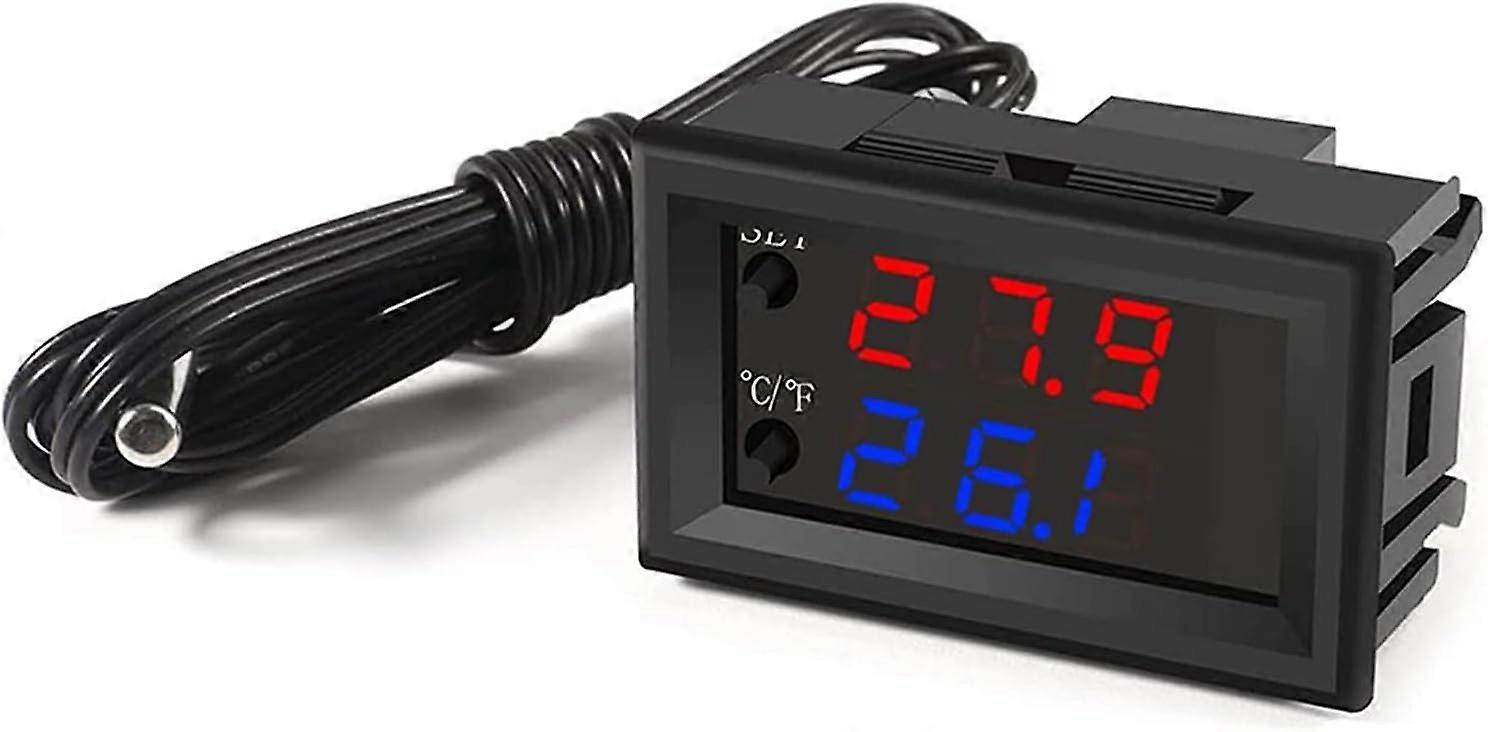 DC 12V Programmable Temperature Controller -50~110,Red/Blue LED Display Monitor Heating/Cooling Thermostat Control Module with 10K NTC Waterproof Sens
