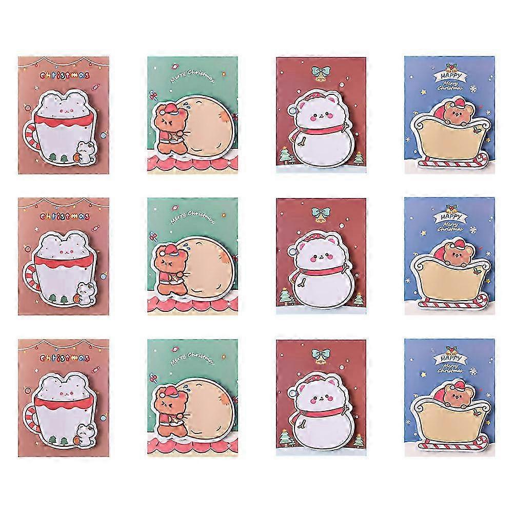 12Pcs Christmas Decors Cartoon Christmas Notes Message Post Decorations (Assorted Color)