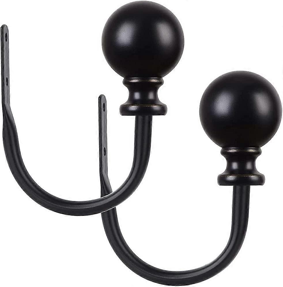 Decorative Curtain Drapery Holdbacks, Round Finials Window Curtain Holdbacks(1set, black)