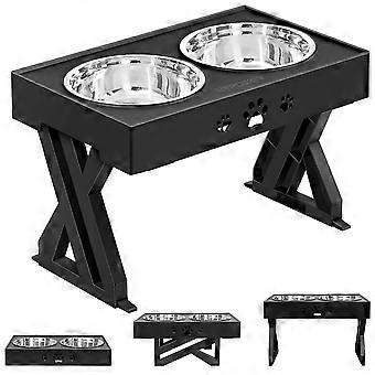 Elevated Dog Bowls Adjustable Raised Dog Bowl With 2 Stainless Steel Dog Food Bowls Stand Black