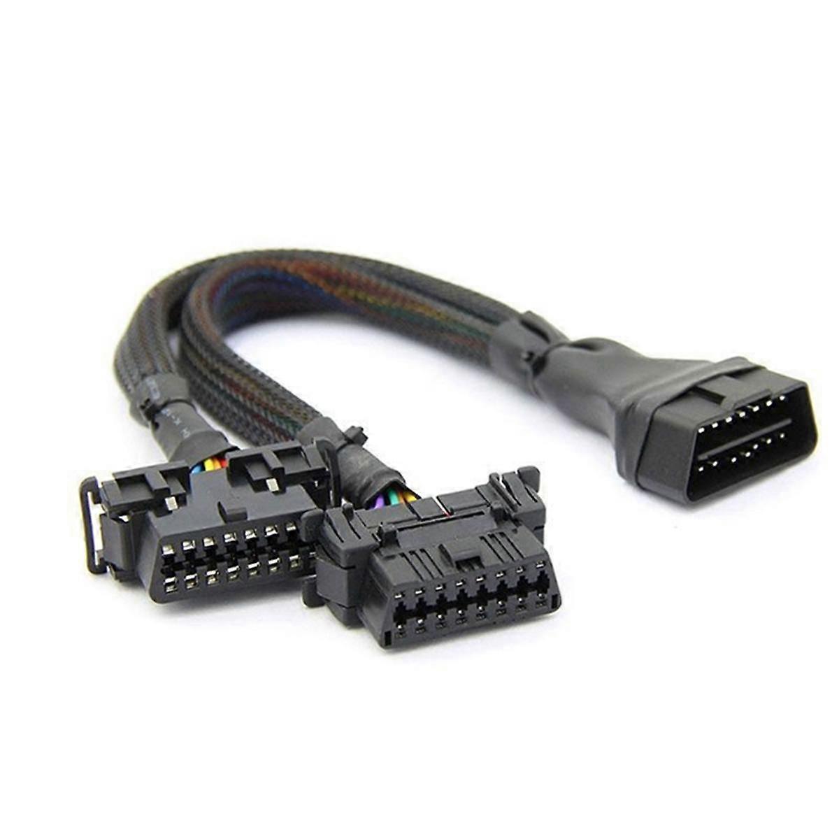 2PCS 2 IN 1 OBD2 Extension Cable OBDII Male to 2 Female Splitter Car Computer Connection Conversion Plug Socket 30CM