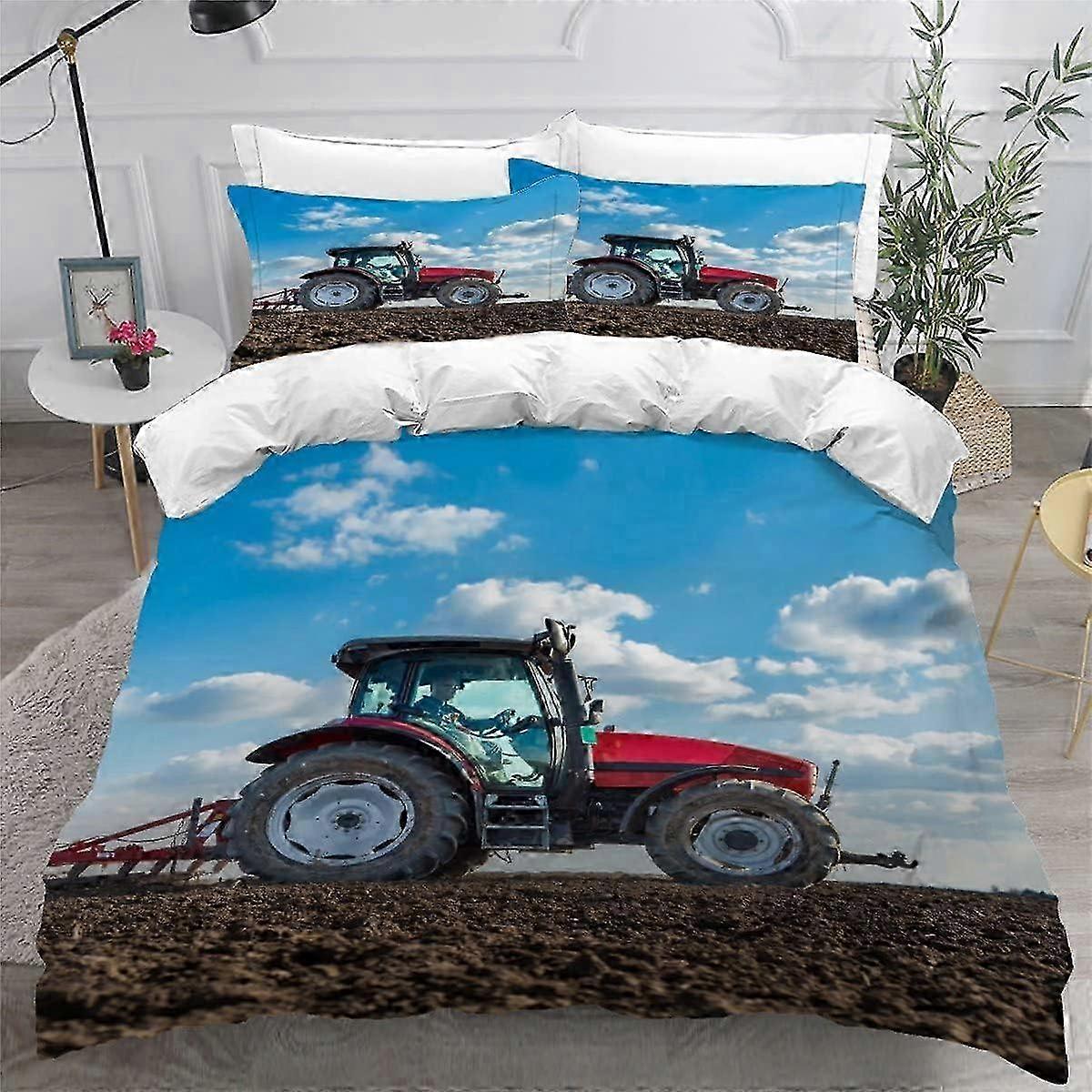 J1623 Bed Sheets Tractor Duvet Cover Set 3D Truck Machinery Harvester Printed Bedding Quilt Cover Set 3 Pieces Soft Microfiber Bedding Set Comforter C