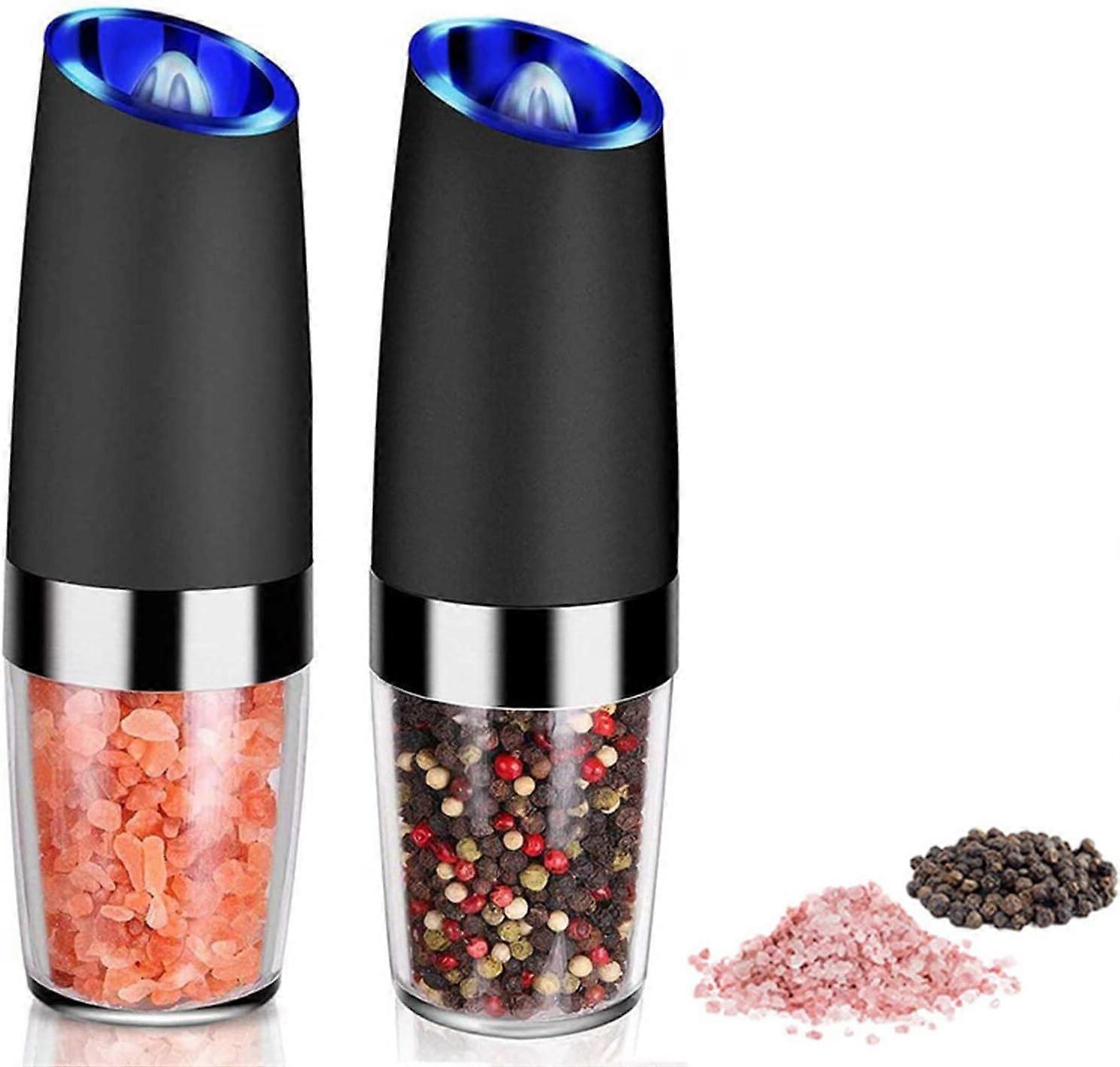 Electric Pepper Salt Grinder, 2pcs LED Pepper Grinder with Gravity Sensor Automatic Pepper Mill Adjustable Coarseness