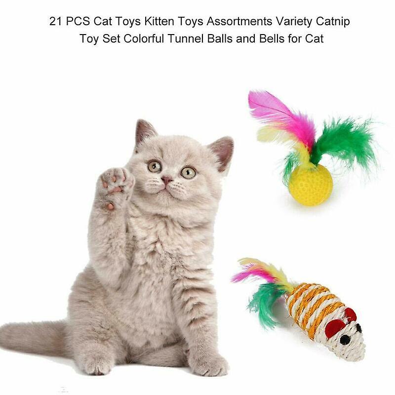 21pc / set Pet Kit Pliable Tunnel Cat Toy Fun Channel Feather Balls Souris Forme
