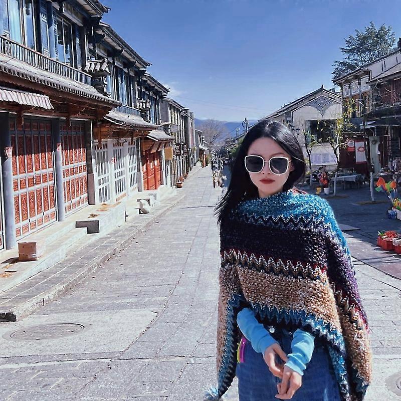 Ethnic style shawl wool knitting handmade tassel pendant handmade travel shawl