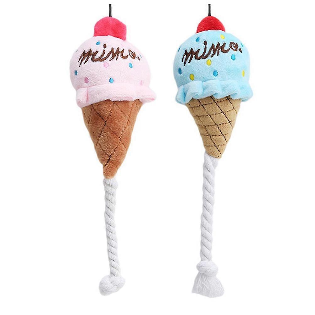 Meilleurs prix pour Tinksky 2pcs Belle Peluche Crème Glacée Design Jouet Pour Chiens Jouets Pour Animaux De Compagnie (Bleu, Rose) 8X25CM