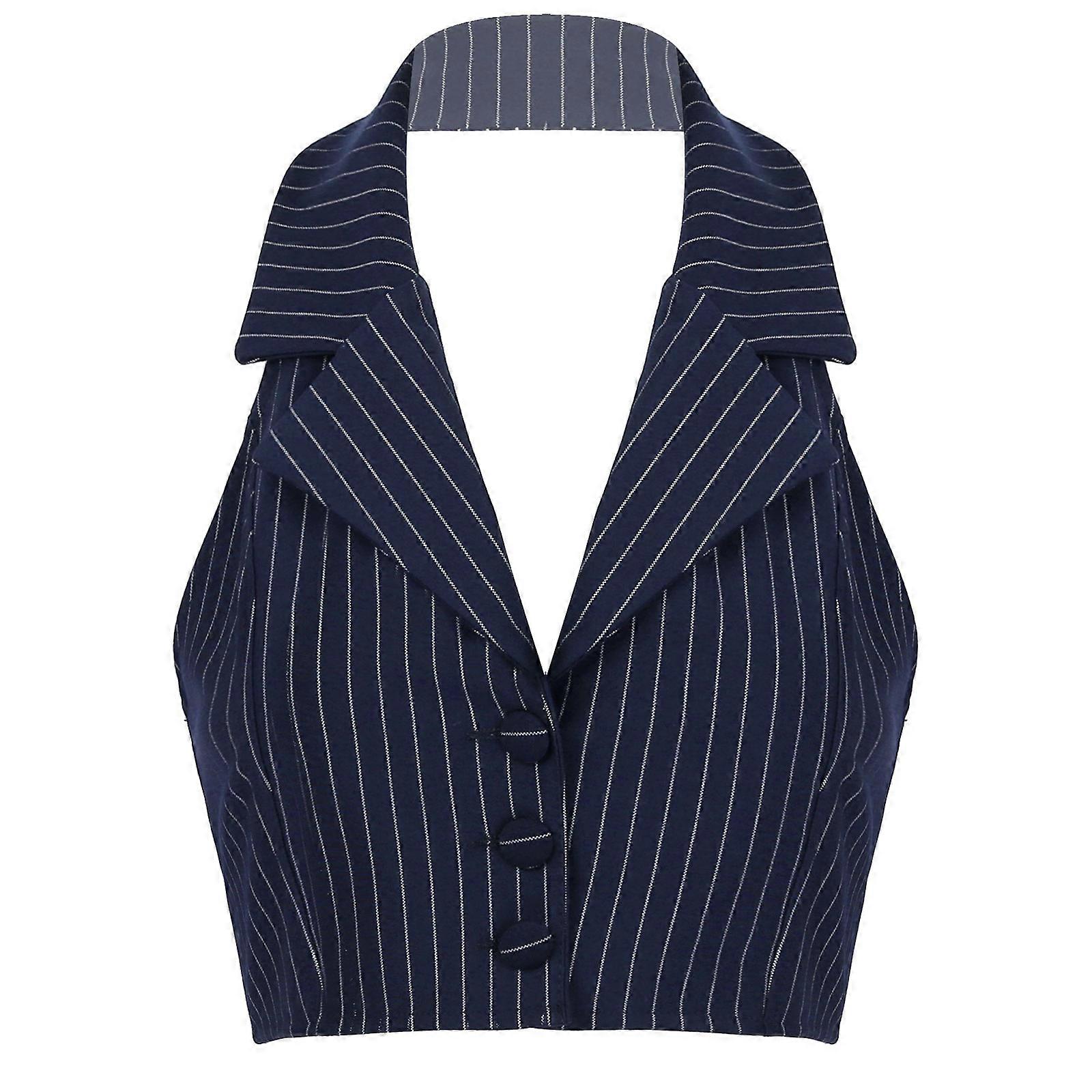 Womens Stripe Vests Elegant OL Waistcoat Suit Vest Halter Neck V-Neck  Office Ladies Crop Tops Business Formal Work Wear Mujer | Fruugo NO