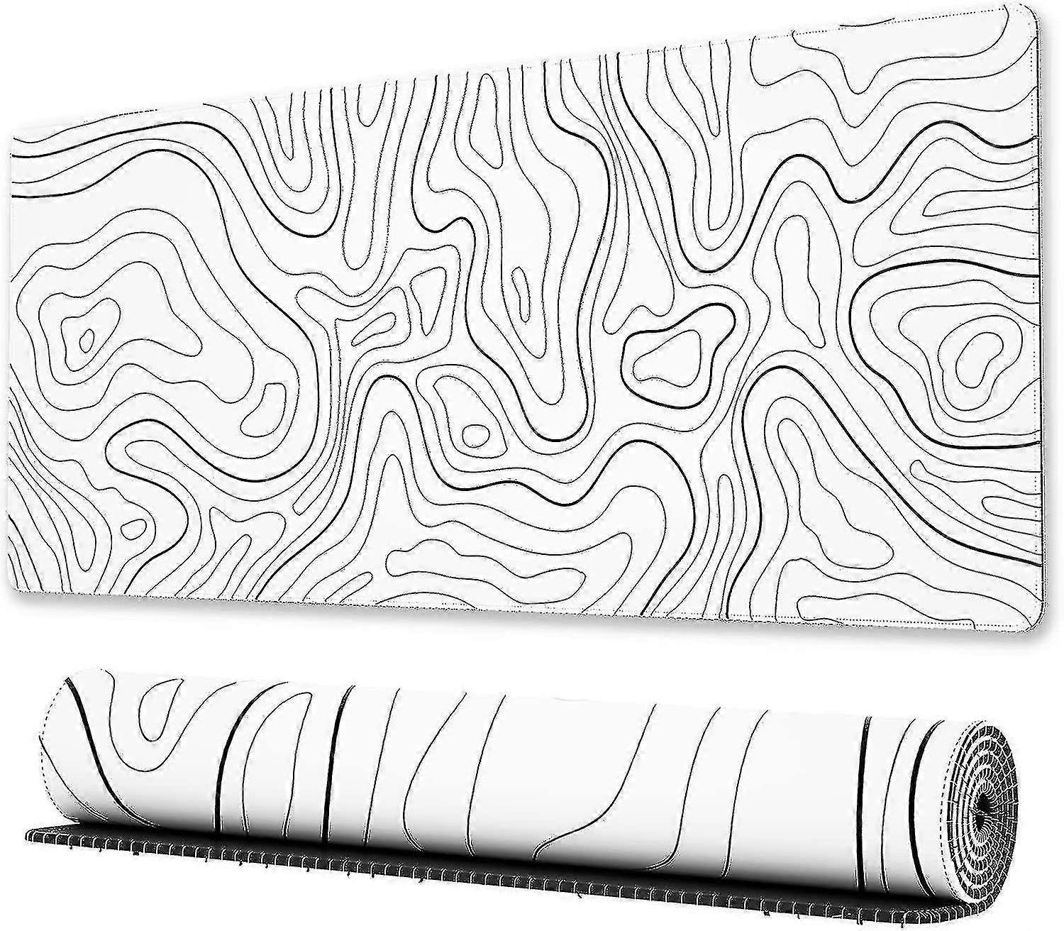New Large Gaming Mouse Pad With Stitched Edges, Minimalist Topographic Map Desk Mat, Extended Xl Mousepad With Anti-slip Base, Cool Desk Pad For Keybo
