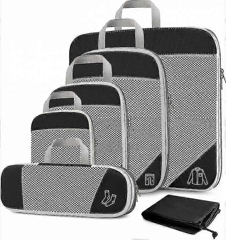 Salgsfremmende salg Komprimerte pakkekuber for reiser, 6 stykker utvidbar bagasjeoppbevaringspose komprimerte kuber