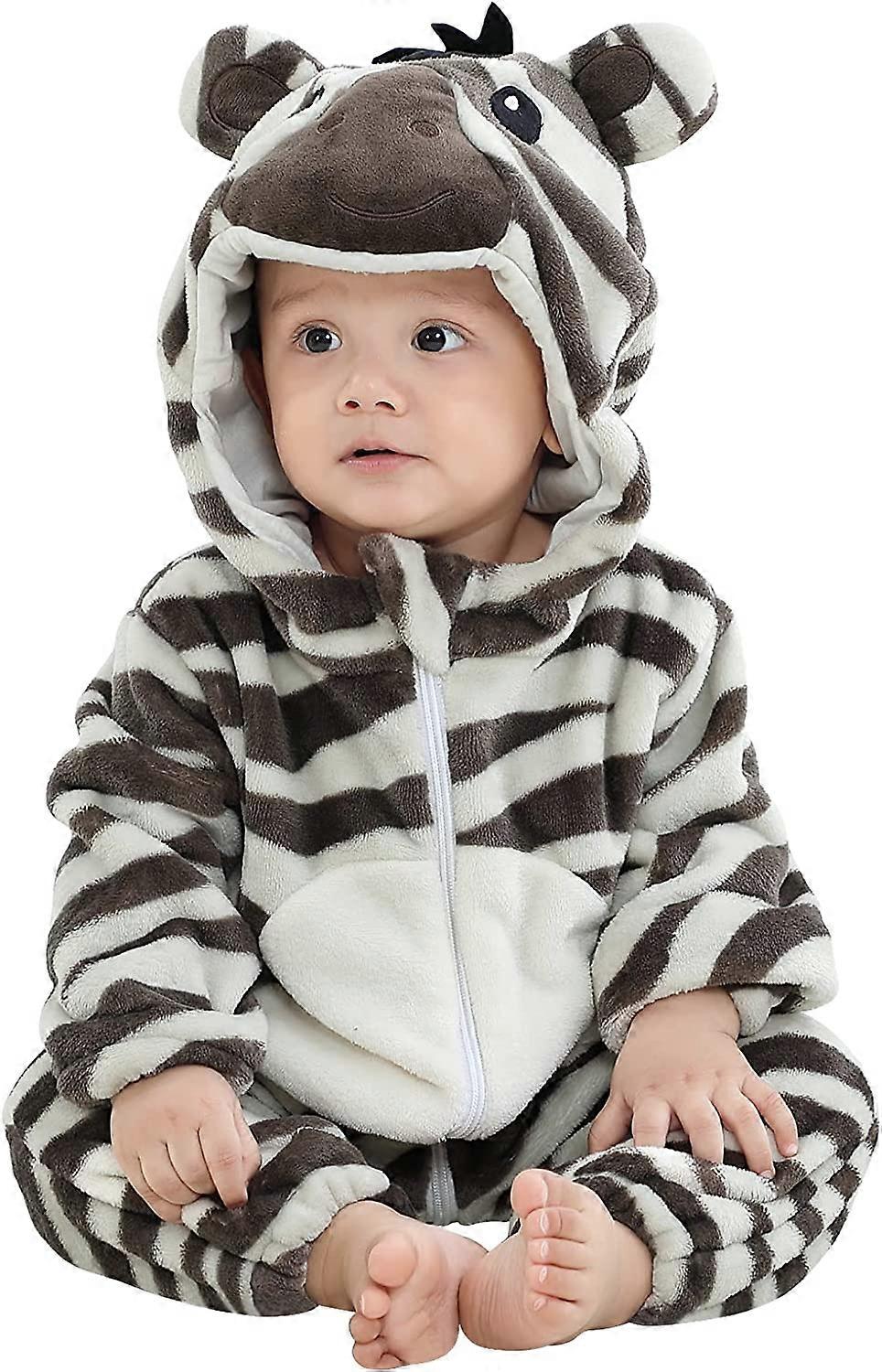 Unisex Baby Animal Costume Winter Autumn Flannel Hooded Romper Cosplay Jumpsuit
