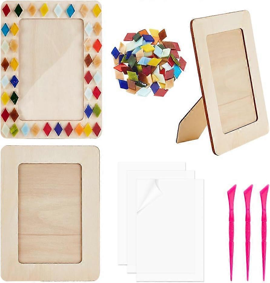 3 Sets DIY Wood Picture Frames Making Kit Unfinished Wooden Picture Frames 7.6x5.6 Inch DIY Mosaic Picture Frame Set for Tabletop Display and Crafts D