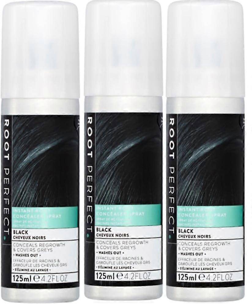 3 x 125ml Root Perfect Instant Root Concealer Spray - Black
