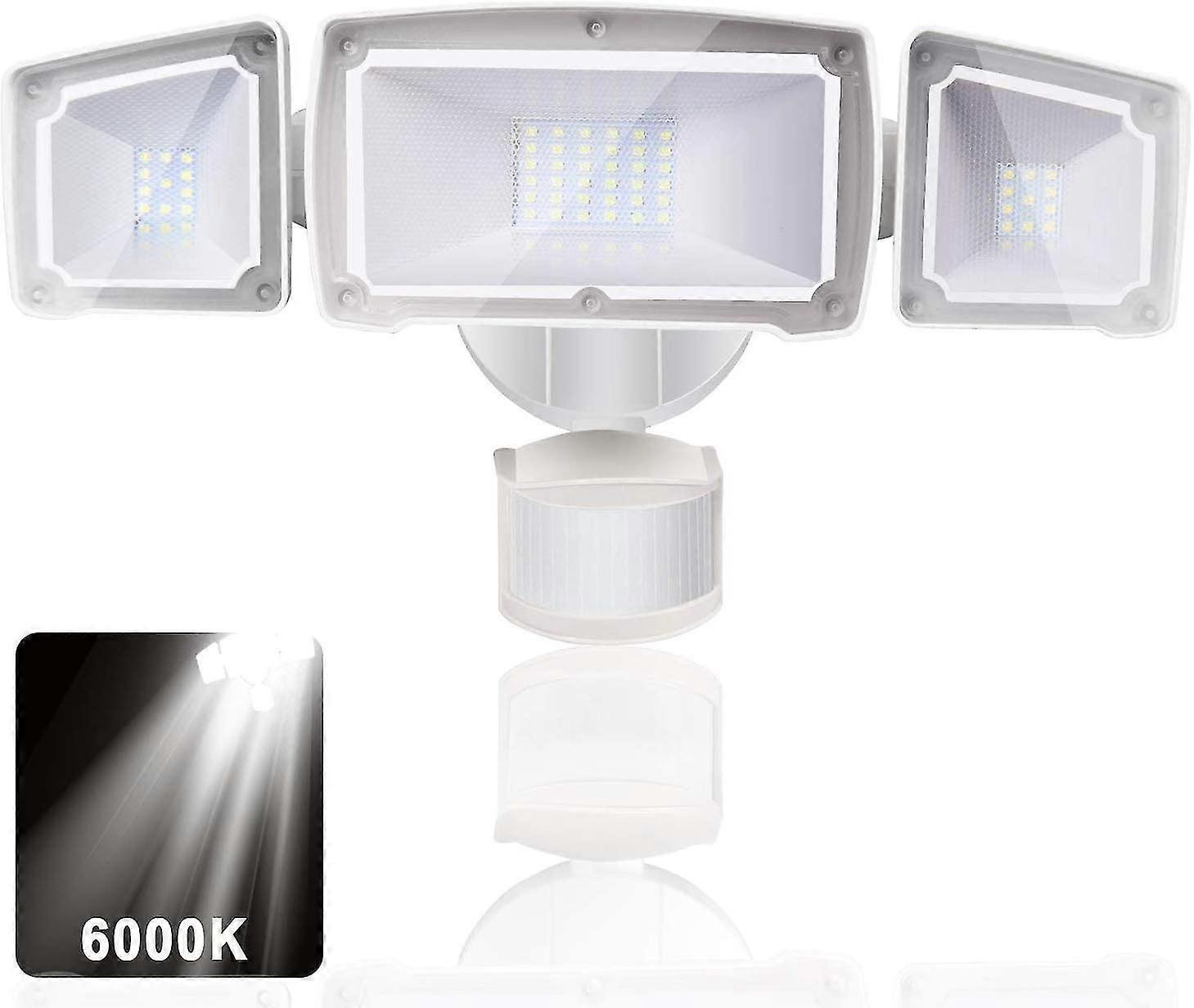15w Security Luminaire With 3 Adjustable Spotlights, 1500lm 6500k Exterior Lighting With Detector, Ip65 Waterproof Exterior Light For Garages, Terrace