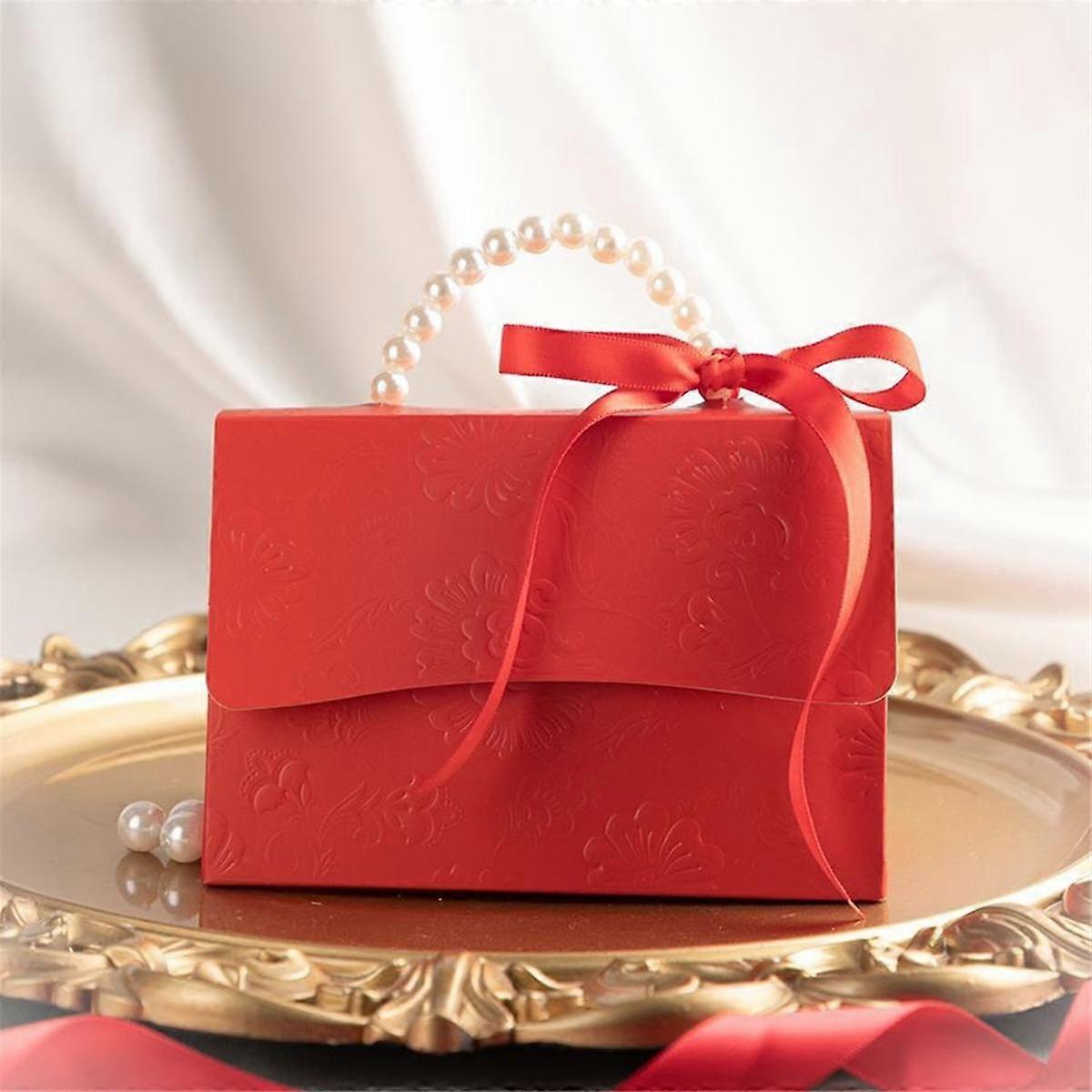 Stylish Embossed Gift Box with Satin Ribbon and Pearl Handle Valentine'S Day Gift Box A