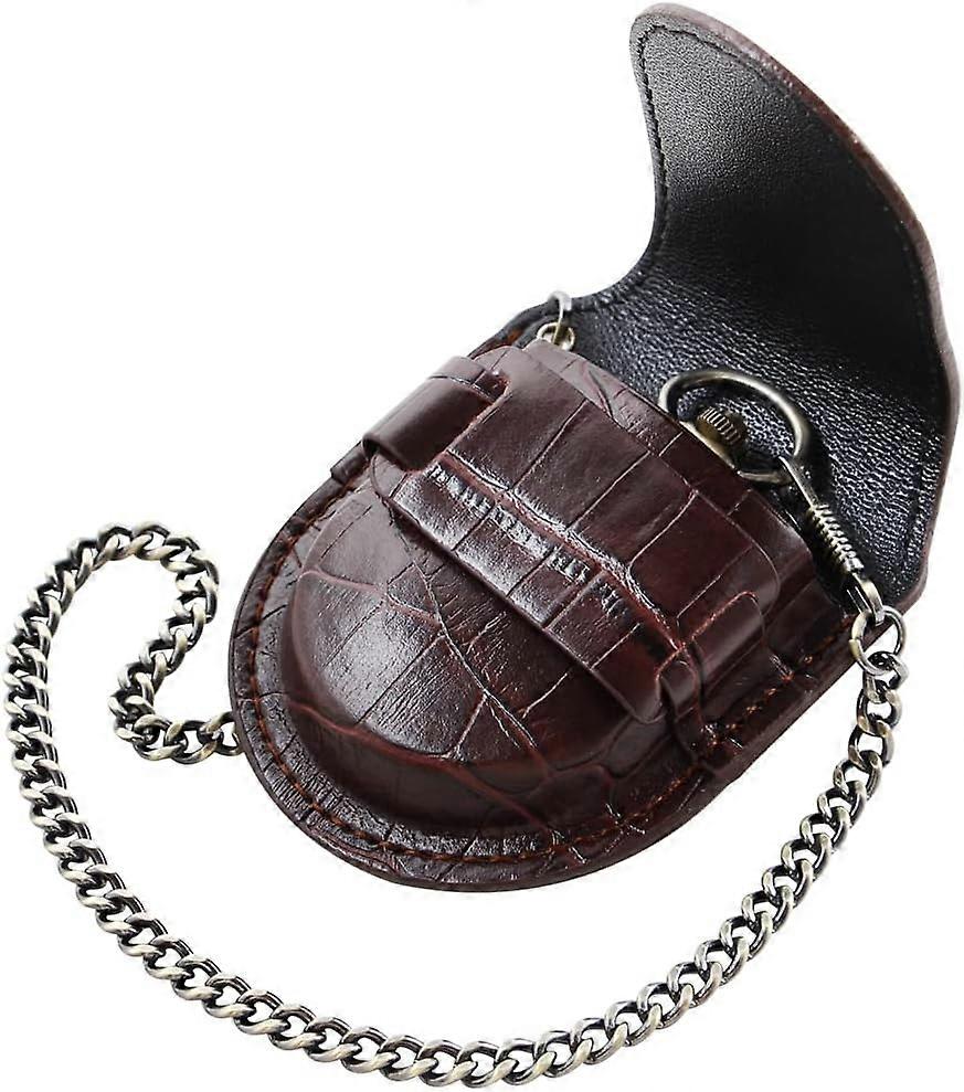 Brown Vintage Pocket Watch Storage Case with Chain Handle, Classic Leather Design for Pocket Watch Display and Protection