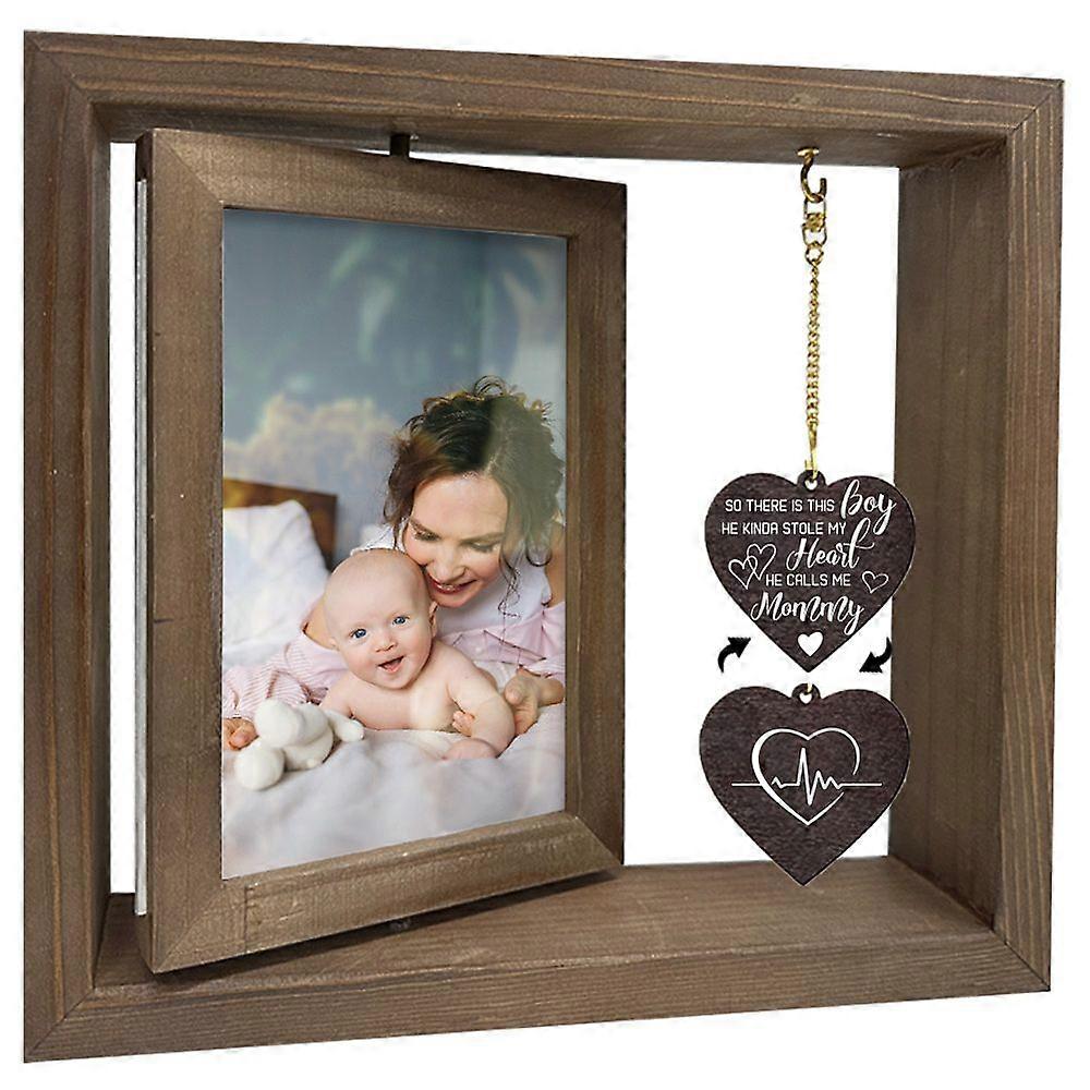 Double Sided Wooden Rotating Photo Frames with DIY Word Heart Charm for Tabletop Decoration Word Good Friend Heart 210x230x15mm