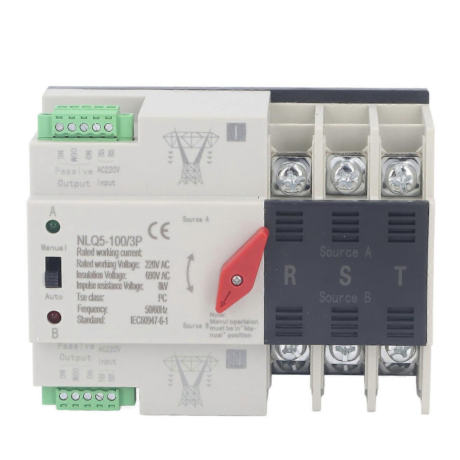 Dual Power Automatic Transfer Switch 3P Fast Switching Control Switch Silver Contact AC 220V for Saf