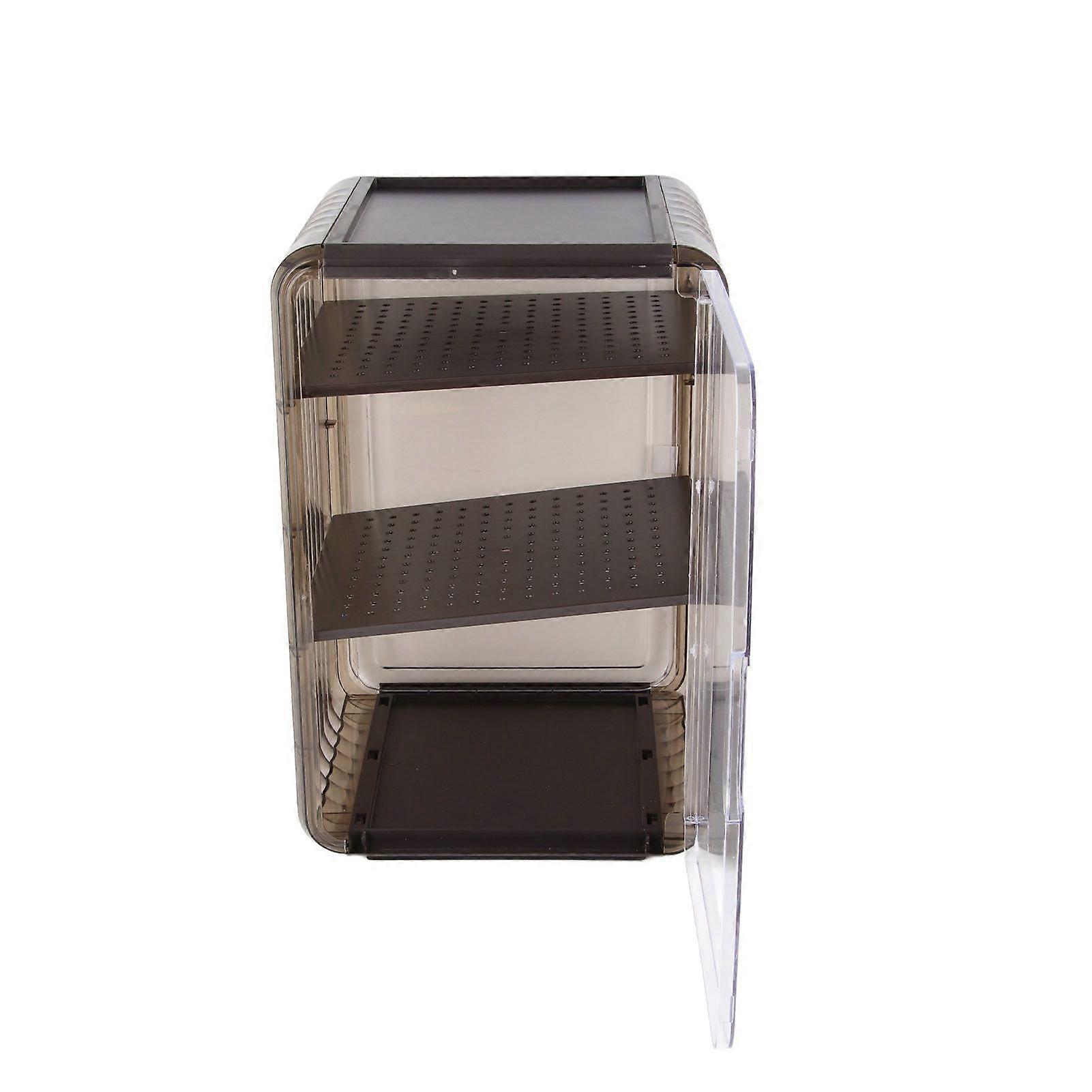 Cup Storage Rack Dustproof Stackable Plastic Clear Cup Organizer Box for Cabinet Desktop Large Black