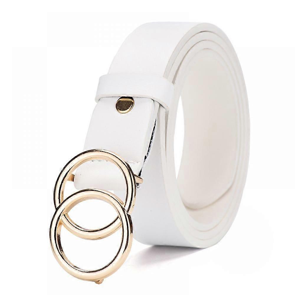 Women's Jeans Belt Belt Double Ring Buckle, Double Round Buckle White Women's Belt