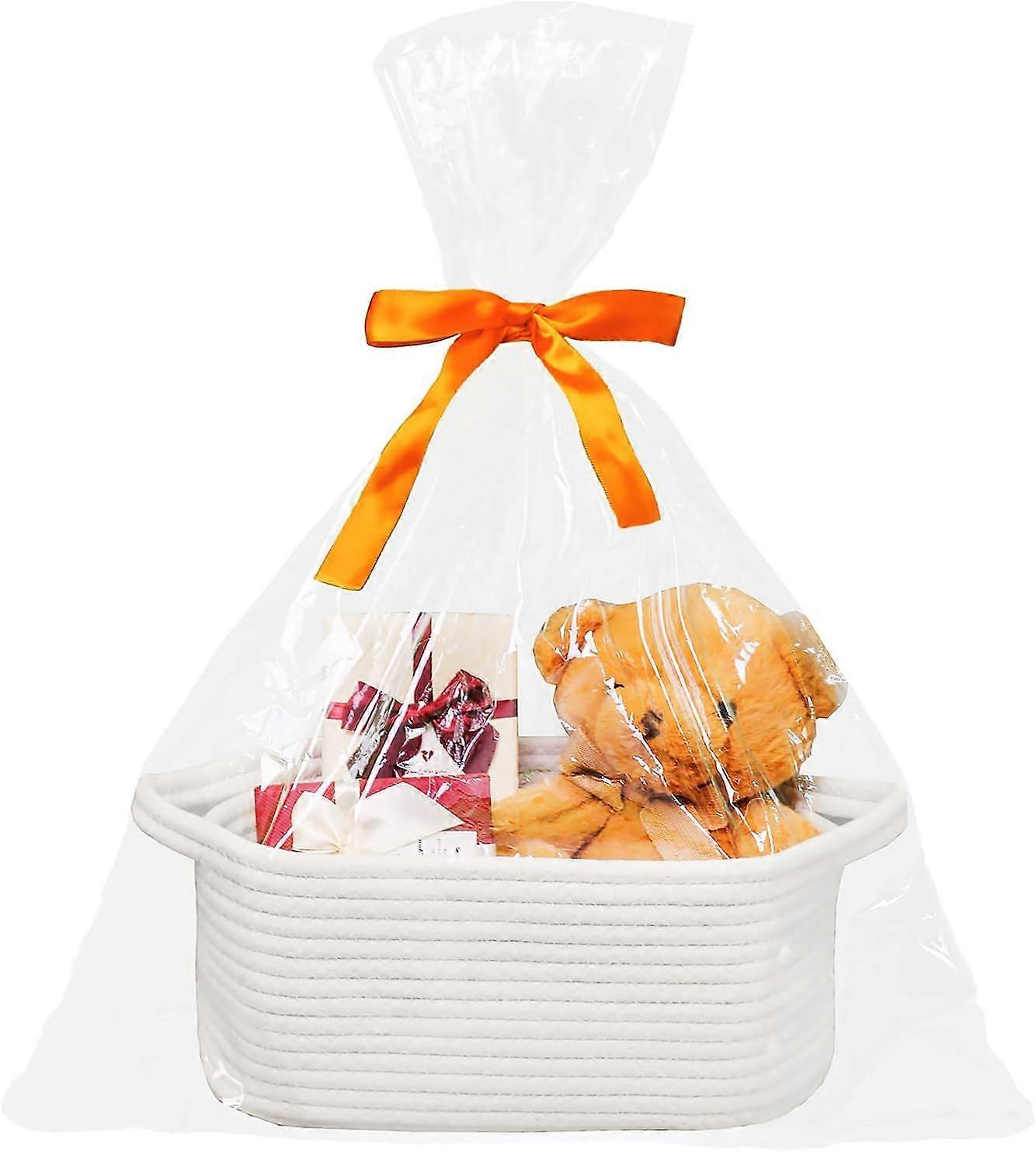 Mother's Day Gift Basket Empty with Gift Bags and Ribbons, 12"X 8" X 5" Small Woven Rope Baskets for Organizing, Storage Basket Bins, White