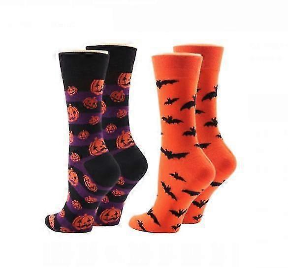 Nyhet Socks Crew 2 Pair Set Skriver Halloween Ghost Pumpkin