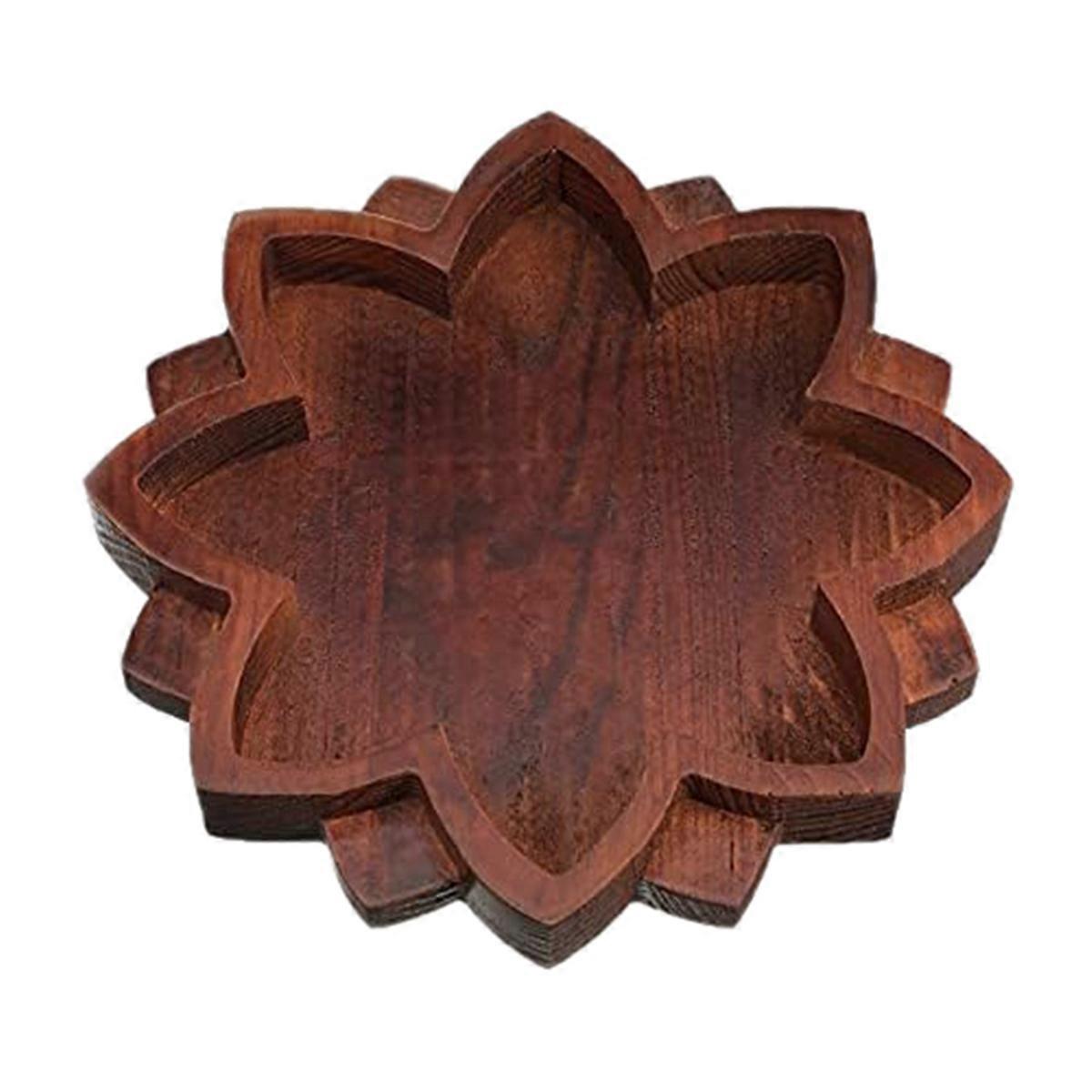 Lotus Crystal Tray Wooden Lotus Shape Crystal Display Tray