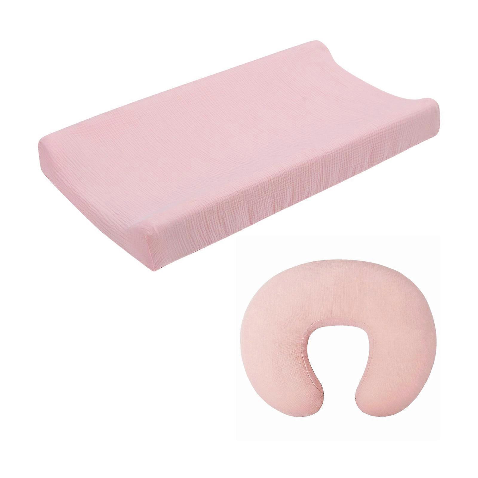 Breathable Bassinet Sheet with Pillow Cover, 2Pcs Fitted Sheet Diaper Changing Pad Sleeve with Nursing Pillowcase Set Pink