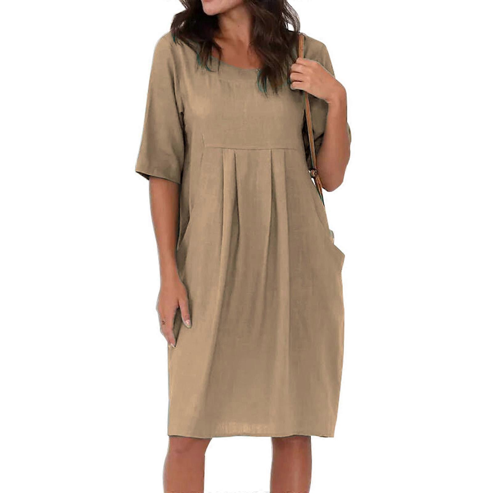 Vrouwen Casual Zomer Jurk Mode Effen Kleur Jurk Vakantie Jurk