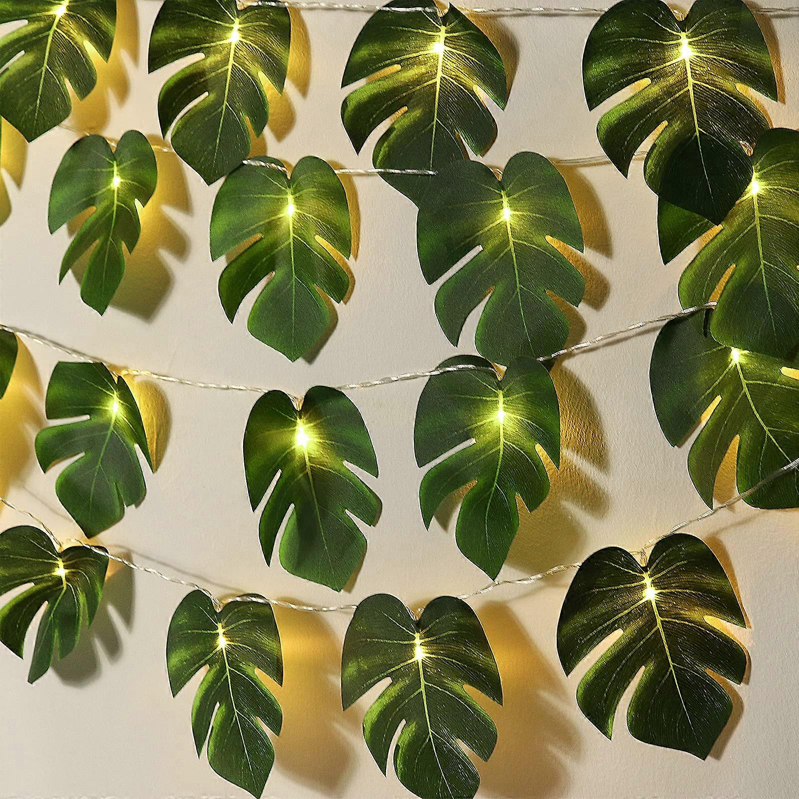 Tropical Leaf Light Strings Set of 2 for Indoor Outdoor Decor 10 Feet Green String Lights with Waterproof Design