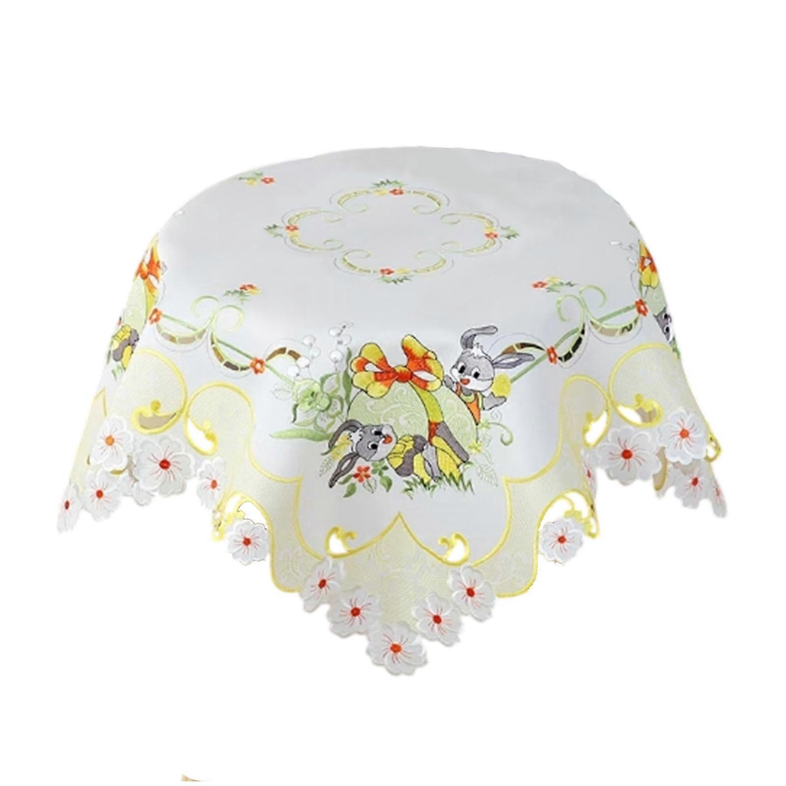 Easter Tablecloth Easter Bunny Table Runner 33.4x33.4in Tablecloth Suitable For Round Table Afternoon Teas Table Decoration