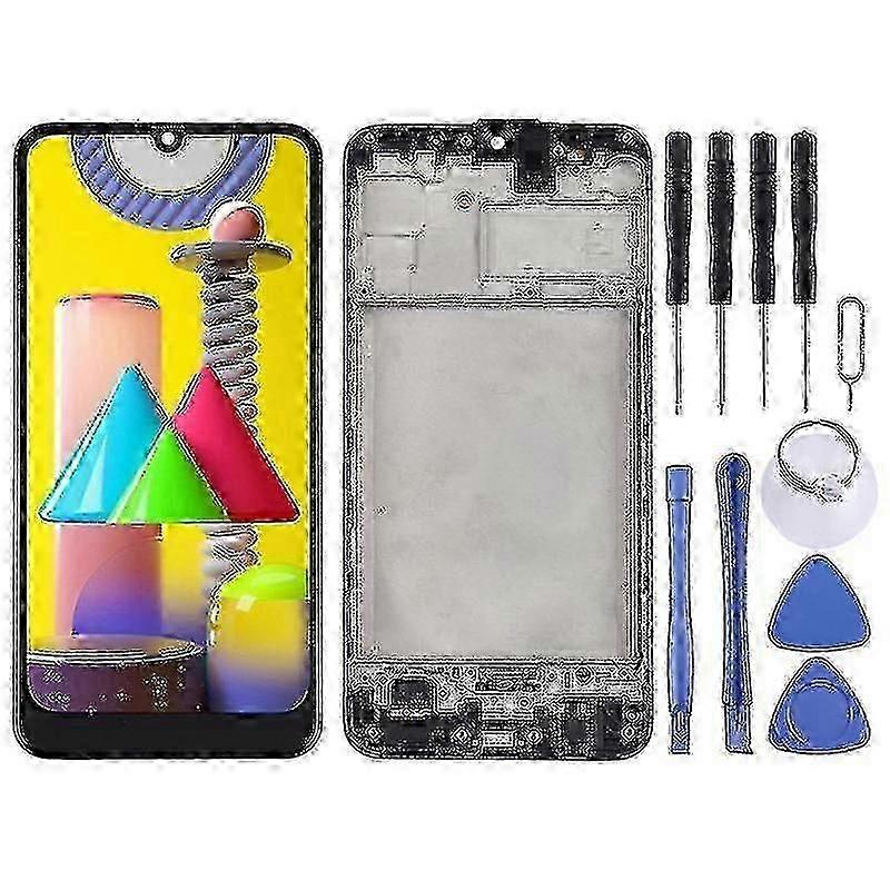 サムスンギャラクシーM31/ギャラクシーM31プライムデジタイザフレーム付きフルアセンブリ用TFT液晶画面(黒)