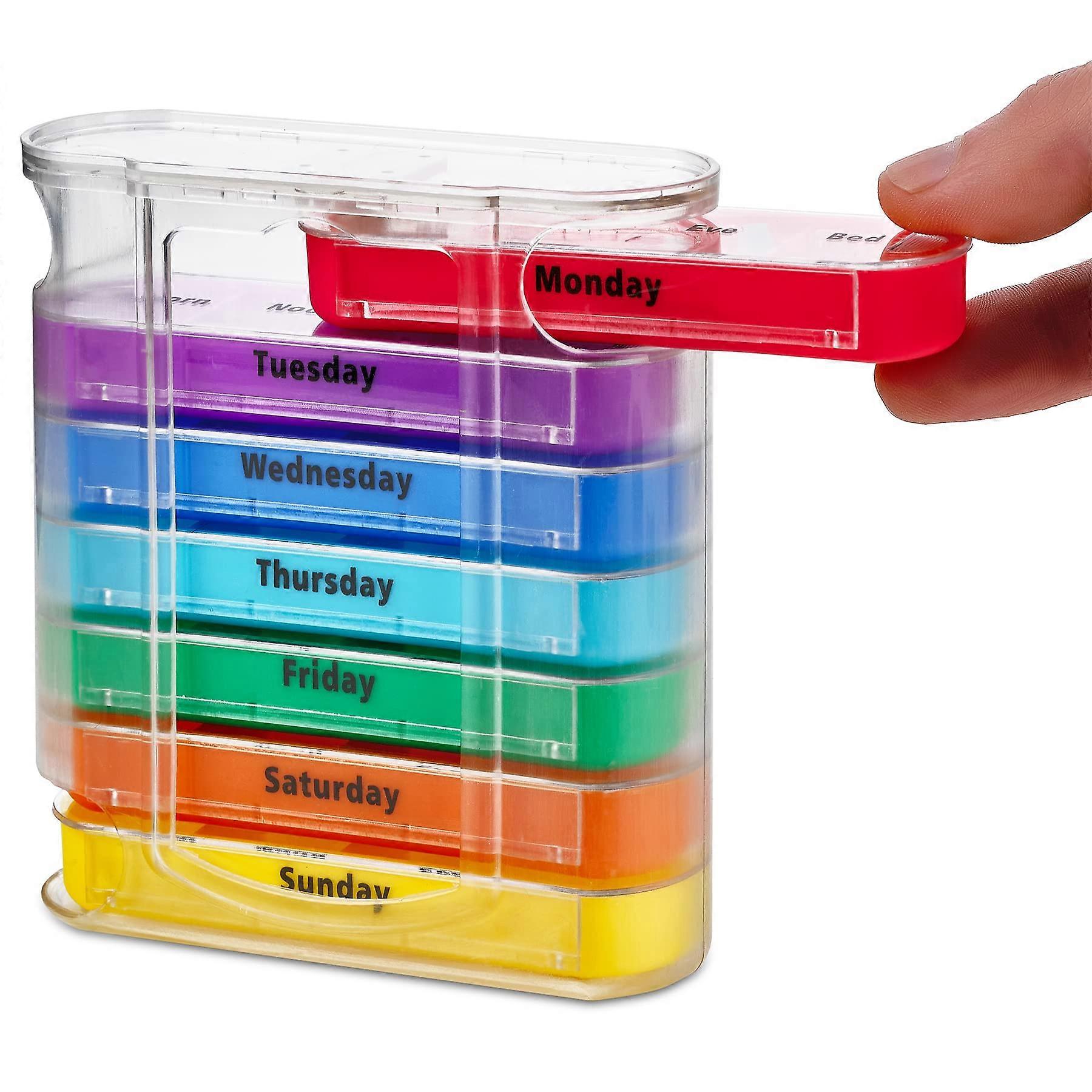 Weekly Pill Organizer, 4 Times Daily, Stackable AM/PM Compartment Dispenser for Easy Medication Management
