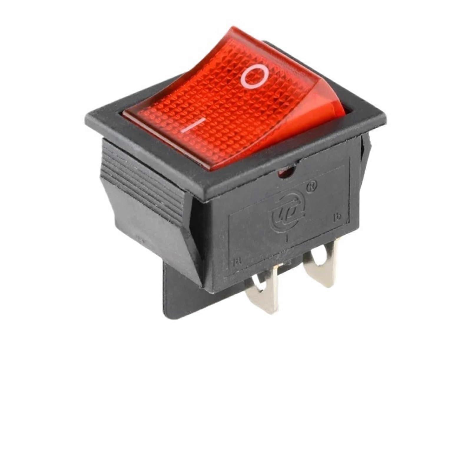 Switch 4Pin/6Pin DPST On/Off Snap-In Illuminated Rocker Toggle 16A 250V AC 25x31mm Red 5 Pcs