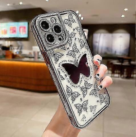Plating Butterfly Glitter Case Compatible Iphone 14 Pro Max/14 Pro Shockproof Camera Protection Cover