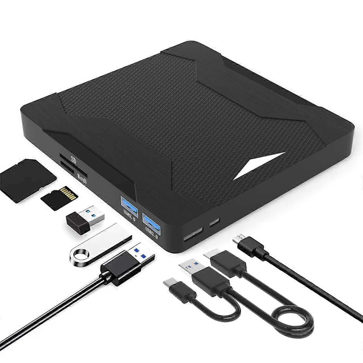 Multifunctional USB 3.0 external DVD burner with card expansion TYPE-C mobile external optical drive - black - multiple interfaces