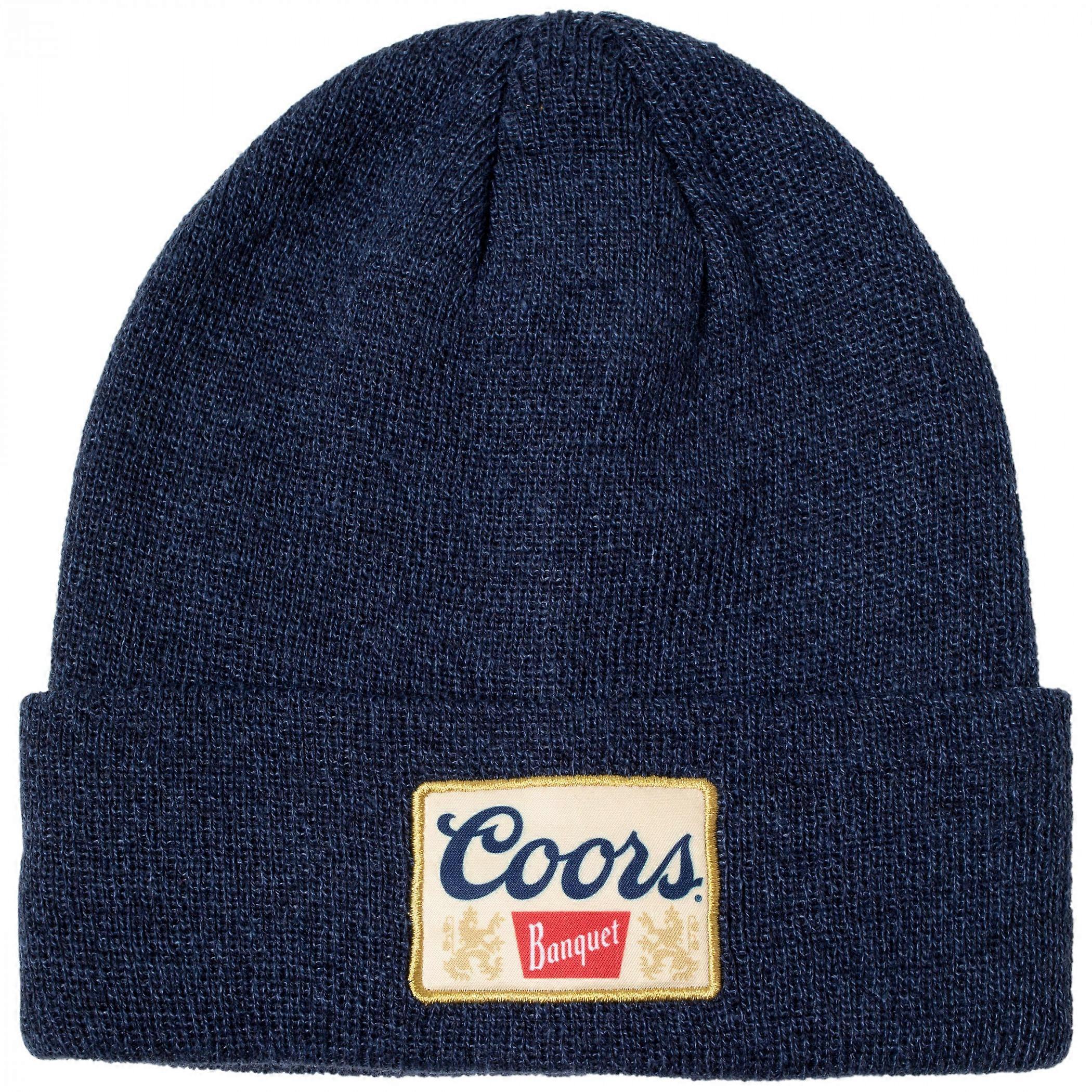 Coors Banquet Beer Square Label Patch Knit Cuff Beanie